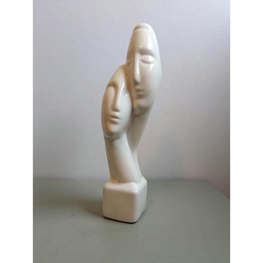 Abstract Couple Sculpture White Ceramic Figurine, Modernist Art Statue